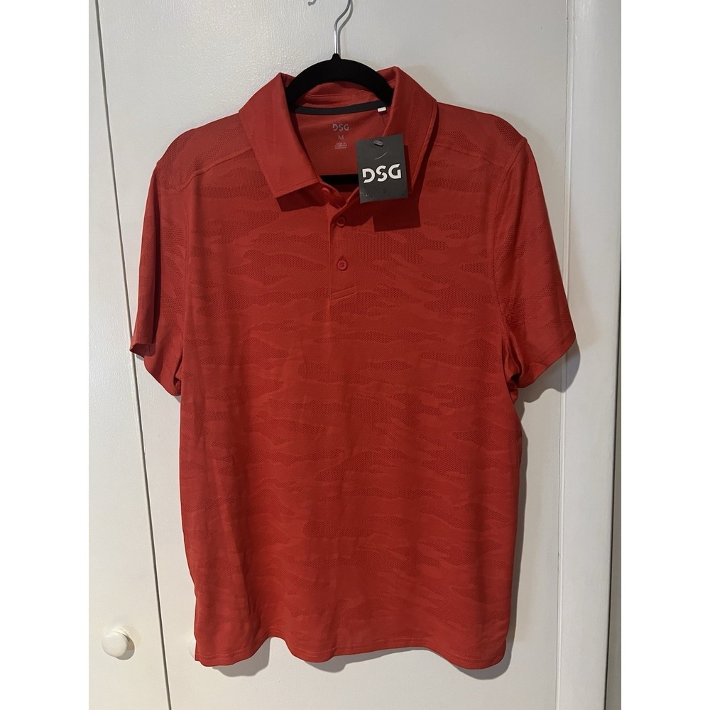 NWT DSG Men's Short Sleeve Polo Shirt Size Medium‎ Jacquard Coral
